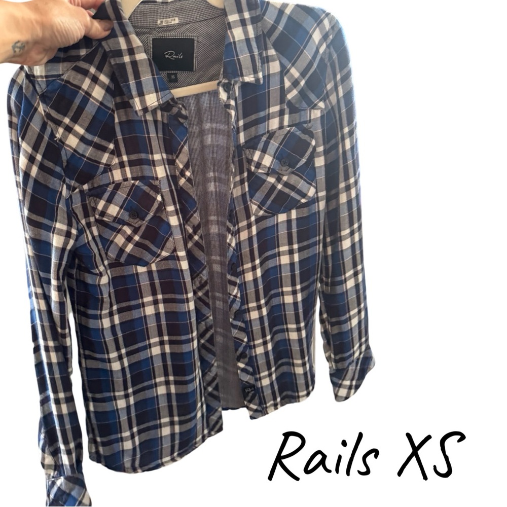 Rails Designer Women's Blue‎ Plaid Shirt - Nordstrom - Excellent Condition - XS